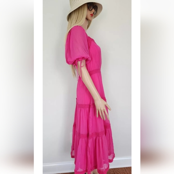 RACHEL PARCELL MAGENTA TIERED SHORT SLEEVES SUNDAY PARTY MIDI DRESS MEDIUM M NWT - Picture 14 of 16